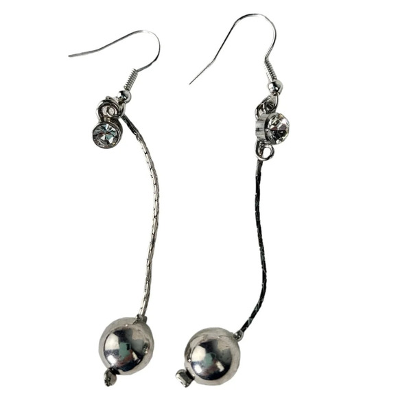 Clear Crystal Silver Ball Dangle Earrings - Picture 1 of 2